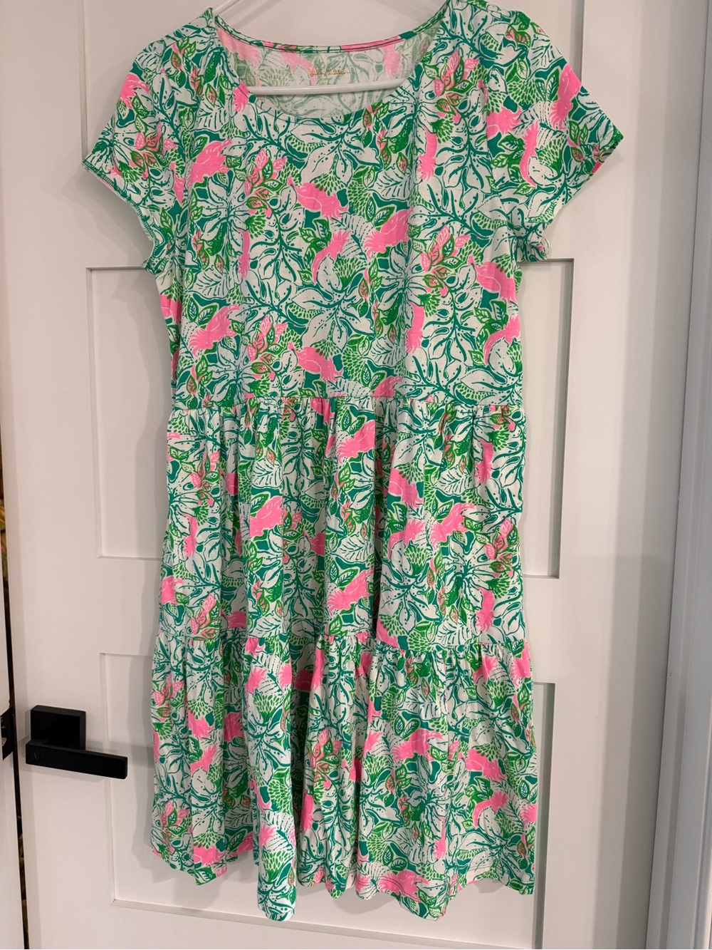 Lilly Pulitzer Pink & Green Floral Tiered Casual Dress